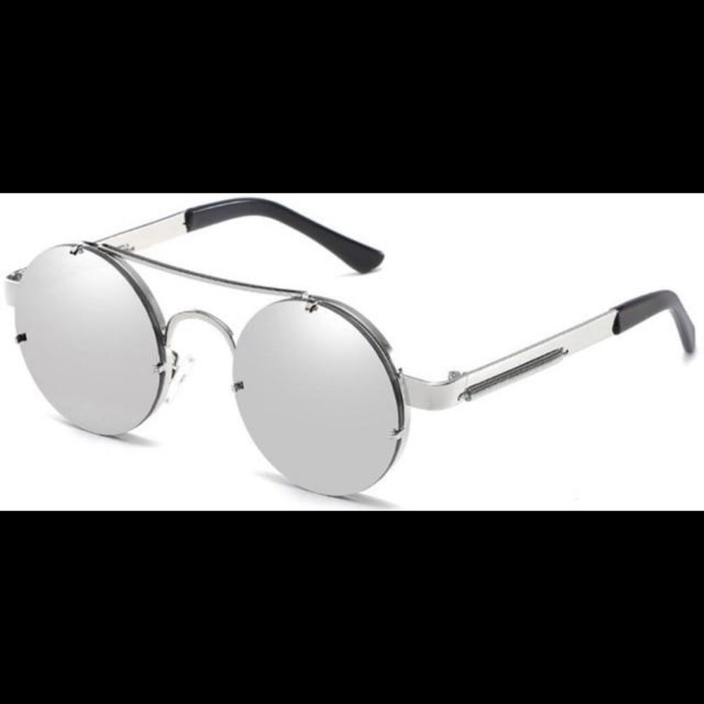 Retro Round Silver Mirror Steampunk Sunglasses
